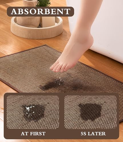 YIHOUSE Bathroom Rugs Sets 3 Pieces, Coffee Ultra Thin Bath Mats Fit Under Door, Absorbent Quickly Dry Rubber Backing Braided Bath Mat Set, Non Slip Washable Bath Rugs Mat for Bathroom Floor, Coffee - color: Coffee, size: 3pieces
