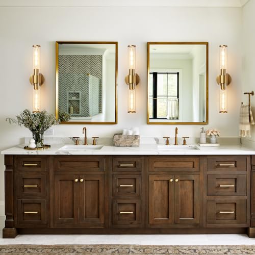 Hardwired Gold Bathroom Vanity Light Clear Glass Wall Sconce | Up & Down Bidirectional Lighting, Damp Rated For Bathrooms, Dimmable, Rustproof Gold Metal, 5-Year Manufacturer Warranty - color: Clear,Gold