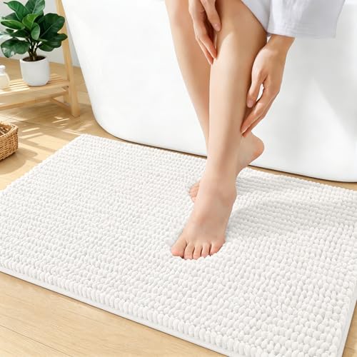 OLANLY Thick Bathroom Rugs 36x24, Extra Soft Absorbent Chenille Bath Rugs, Rubber Backing, Machine Wash Dry, Bath Mats for Bathroom Floor, Tub and Shower, Home Decor Accessories, Ivory - color: Ivory, size: 36" X 24"