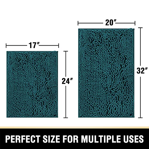 H.VERSAILTEX Bath Mats - Non Slip Luxury Chenille Bathroom Rugs, Extra Soft Absorbent Shaggy, Washable Fast Dry 2 Piece (Dark Teal, 20" x 32"/17" x 24") - color: Dark Teal, size: 20" x 32" Plus 17" x 24"