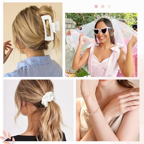 DEEKA 5 Pcs Bridesmaid Proposal Bag Set Gift Clear Makeup Toiletry Bag Bachelorette Party Favors Sunglasses Hair Claw Clips Scrunchies Knot Bracelets Bridal Wedding Party Gifts (White) - color: White, size: 1 Set