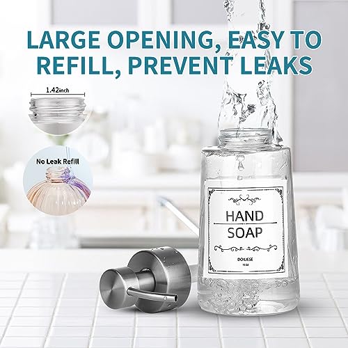 Soap Dispenser, Glass Hand Soap Dispenser with Rust Proof Pump, 16oz Liquid Soap Container with Waterproof Labels, Dish & Hand Soap Pump for Bathroom, Kitchen, Brushed Nickel, Pack of 2 - color: Brushed Nickel