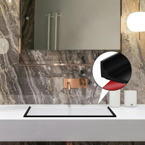 39 Inch Shower Threshold Water Dam, Silicone Barrier Shower Door Bottom Seal Strip, Self Adhesive Waterproof Barrier, for Kitchen Countertop Sink, Cooktop, Bathroom（Black） - color: Black, style: 39 in