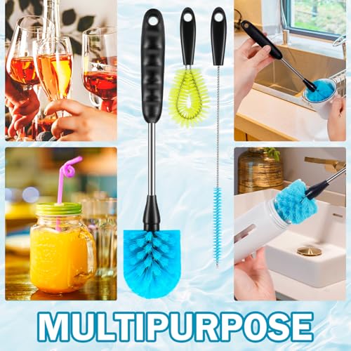 12.2 inch Bottle Brush Set of Three，Washable Coffee Cups, Water Bottles, Baby Bottles, Straws, to-go Cups, Long-Handled 3-in-1 Stainless Steel Bottle Brushes. (Yellow) - color: Yellow