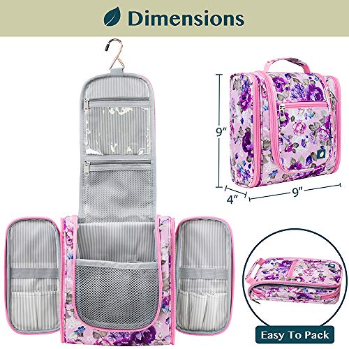 PAVILIA Toiletry Bag Travel Bag for Women Men, Hanging Cosmetic Organizer, Water Resistant Makeup Bag for Accessories Toiletries, Large Travel Essentials Kit (Floral Pink) - color: Floral Purple, size: Standard (9x4x9)