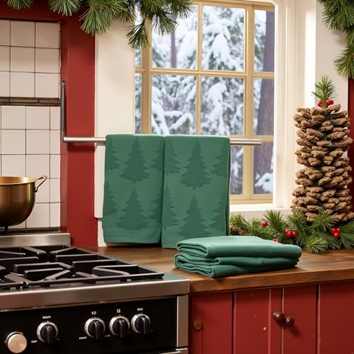 2 Pack Christmas tree Hand Towels 100% Cotton Jacquard holiday Kitchen dish Towels Retro Neutral Dark Green Bathroom Towels Set gift Seasonal Xmas Winter Bathroom Decor (Dark Green Christmas tree) - color: Dark Green Christmas Tree