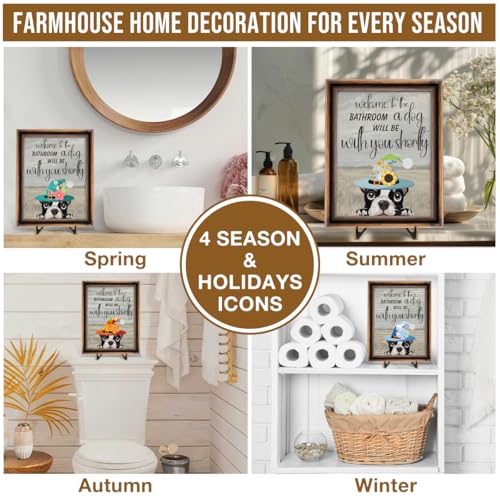 Funny Spring Dog Bathroom Decor - Interchangeable Seasonal Dogs Bathroom Hanging Wooden Sign for Restroom Shelves Toilet Tank Decoration (10 Pcs) - Welcome to the Bathroom - color: Dog welcome