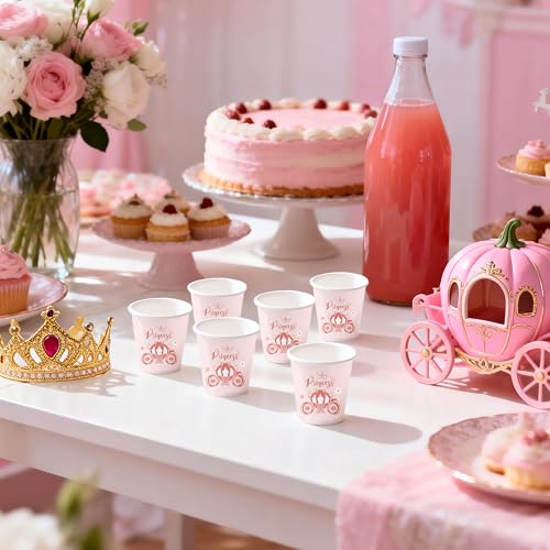 WRAPAHOLIC 3oz Paper Cups - 100 Pack Disposable Bathroom Cups with Pink Princess Design, Small Mouthwash Cup for Toothbrush Rinse, Home Bathroom, Picnic, BBQ, Travel and Baby Girl Party - color: Princess Pink