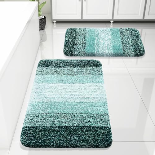 Arotive Bathroom Rugs Sets 2 Piece, Shaggy Soft and Absorbent Microfiber Bath Rugs, Machine Washable Dry Bath Mats for Bathroom, 30x20 and 24x16, Dark Green - color: Dark Green, size: 30" X 20" + 24" X 16"
