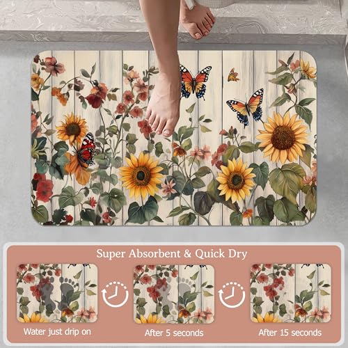 Vintage Flower Bathroom Rugs,Bath Mats for Bathroom,Rustic Wooden Low Pile Absorbent Bath Mat,Rubber Backing Non Slip Washable Thin Quick Dry Door Mat 17x29.5 Inch - color: Vintage Flower,rustic Wooden