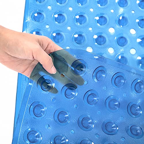 Bathtub and Shower Mats, Extra Long Non-Slip Bath Tub Mat 39 x 16 Inch, Machine Washable Bathmat with Suction Cups & Drain Holes for Bathroom Floor, Clear Royal Blue - color: Clear Royal Blue