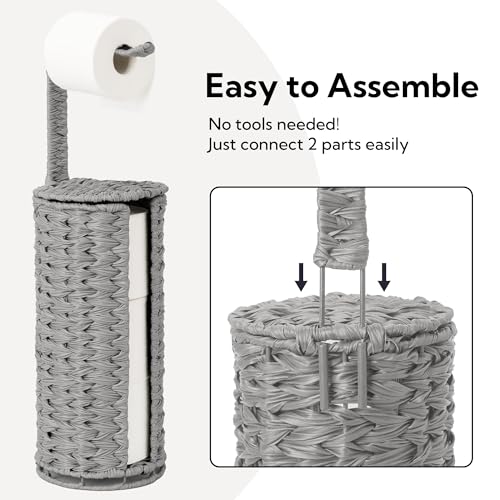 GRANNY SAYS Wicker Freestanding Toilet Paper Holder Stand with Storage, Modern Covered Toilet Paper Stand for 4 Rolls with Shelf for Wet Wipes, Tissue Holder for Bathroom Decor and RV, Gray - color: Gray, size: 6¾"D(For 4 Roll)