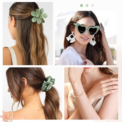 DEEKA 5 Pcs Bridesmaid Proposal Bag Set Gift Clear Makeup Toiletry Bag Bachelorette Party Favors Sunglasses Flower Claw Clips Scrunchies Knot Bracelets Bridal Wedding Party Gifts (Sage Green) - color: Sage Green(Flower Claw Clip), size: 1 Set