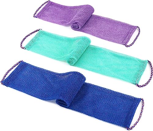3 PCS African Exfoliating Net African Net Sponge,Exfoliating Body Scrubber Back Scrubber for Shower,Exfoliating Washcloth African Net Bath Sponge Exfoliating Net for Men Women Daily Shower Bathing - style: 3PCS Blue+Green+Purple