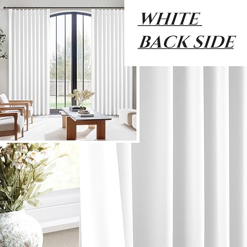 QJmydeco Solid White Linen Blackout Viral Curtains 96 Inches Long for Bedroom, Modern Pinch Pleated Boho Window Curtains para Sala Room Darkening Thermal Heavy Track Drapes 96 Inch 2 Panels Set - color: Brightwhite, size: 40"W x 96"L (Pack of 2)