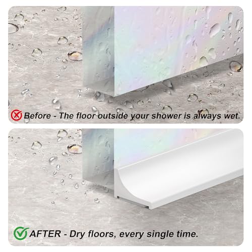 98Inch Shower Threshold Water Dam, Self-Adhesive Silicone Shower Barrier Water Stopper Shower Door Bottom Seal Strip Shower Splash Guard for Bathroom Kitchen Bathtub - color: White, style: 98 inch