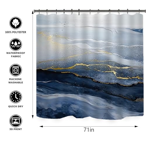 Teal Blue Marble Shower Curtain with Bath Rugs Sets, 4 Pcs Marble Patterns with Gold Lines Bathroom Décor with Toilet Seat Cover, Mats, Absorbent Pedestal Pads and Waterproof Shower Curtains + Hooks - color: Teal
