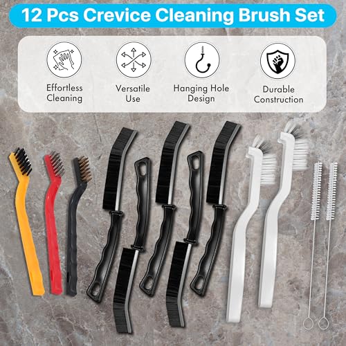 KUTO 12pcs Cleaning Brush Set, Straw Brushes,Hard Bristle Crevice Cleaning for Kitchen, Bathroom, Corner, Window, Faucets, Grout, Cup, Bottle