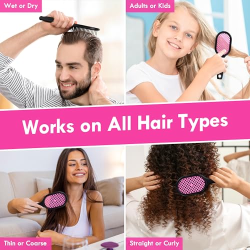 4 Pack Vented Detangling Hair Brush - Detangler Hairbrush with Soft Bristles for Effortless Tangle Free - Ideal for Wet Dry or Curly Damaged Hair for Women Men Kids - color: Pink+Pink+Pink+Pink
