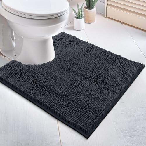 LuxUrux Bath Mat-Extra-Soft Plush Bath Shower Bathroom Rug,1'' Chenille Microfiber Material, Super Absorbent Bath Rug. Machine Wash & Dry (20 x 20 inch, Charcoal) - color: Charcoal, size: 20'' X 20'' U