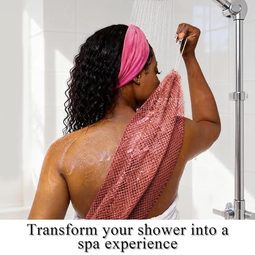 SubSahara Authentic African Net Sponge - 2 Pack Exfoliating Bath & Shower Loofah Sponge for Body & Face, Gentle Scrubber for All Skin Types, Travel, Durable (Gray & Rust Red) - color: Gray & Rust Red