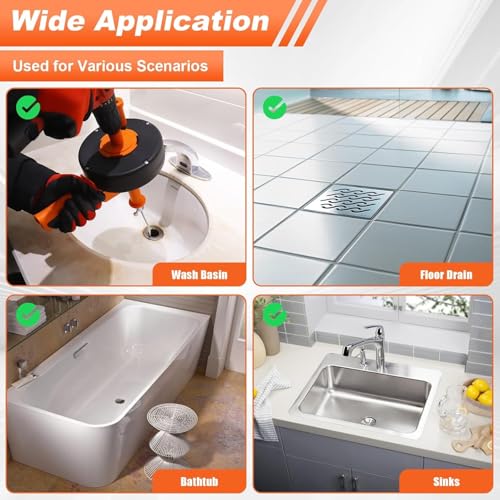 Drain Auger 25ft, Drain Clog Remover with Drill Adapter, Flexible Plumbing Snake for Kitchen, Bathroom & Shower, Manual or Drill Powered Drain Snake - size: 25ft Drain Auger + Tool Kit