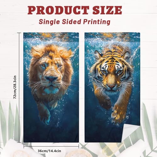 Lion Tiger Hand Towels, Blue Painting Blue Wave Decorative Fingertip Face Towels Soft Absorbent Dish Towel for Kitchen Bathroom Gym Spa - color: Lion Tiger
