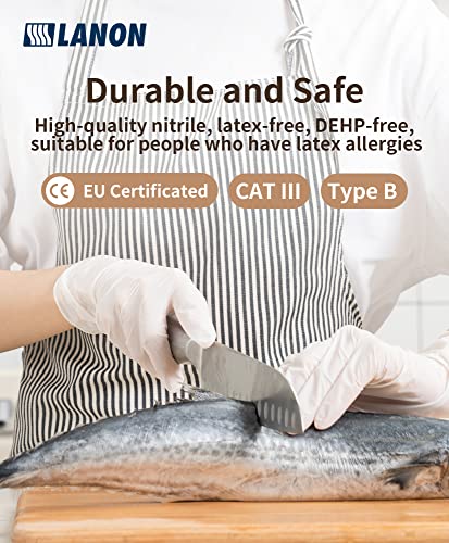 LANON Food Safe White Disposable Nitrile Gloves, Latex-Free, Powder-Free, Textured Fingertips, Cooking, Cleaning, Large - size: Large (Pack of 100)
