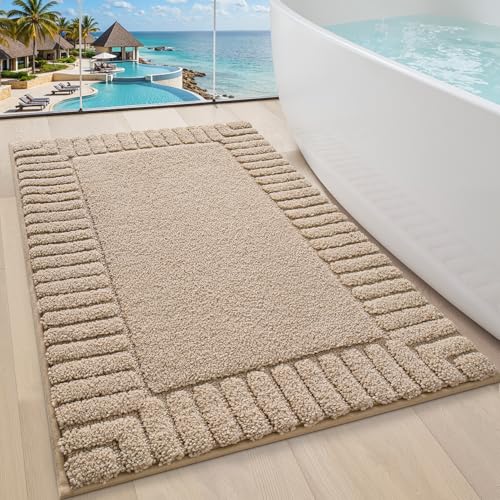 LUMI Bathroom Rugs Non Slip with Rubber Backing, Extra Soft Plush Microfiber Bath Rug Absorbent, Machine Washable Bath Mat Quick Dry for Tub, Shower, Hotel, Beige, 24"x36" - color: Beige, size: 24" x 36"