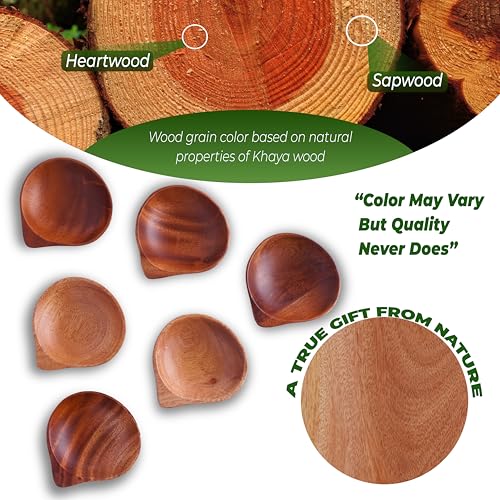 VieWood Mini Wooden Bowl Set of 4 (3.5 x 3.1 x 0.78 inch) for Condiments, Dip Sauce, Ketchup, Small Wood Bowl for Jam, little Prep, Olive (Scallop)