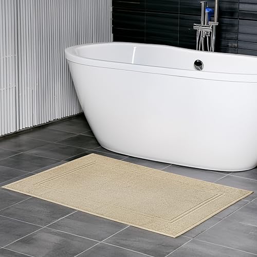 Tens Towels Pack of 2 Bath Mats 100% Cotton, 20 x 32 Inches, Super Absorbent, Hotel Quality Premium Floor Towels, Luxurious, Soft & Quick Dry, Not a Bathroom Rug, Beige - color: Beige