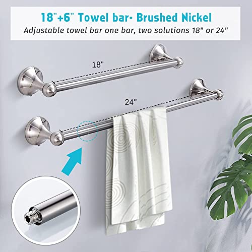 4 Piece Bathroom Accessory Set(Adjustable Towel Bar, Towel Ring, Toilet Paper Holder,Towel Hook), Wall Mounted Bathroom Hardware Accessories Set,Brushed Nickel - color: Brushed Nickel, size: 4 pieces