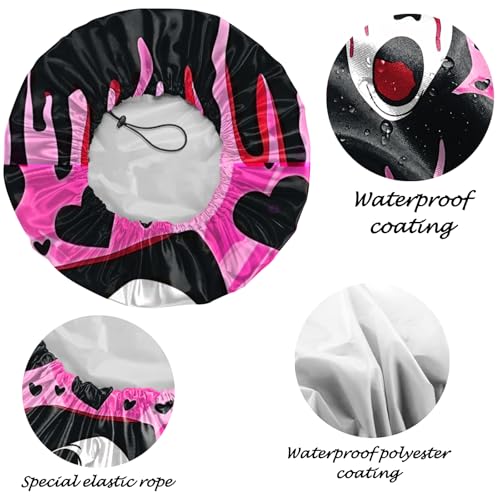 2 PCS Shower Cap Reusable Waterproof Adjustable Double Layer Elastic Dry Hair Bathing Caps Aesthetic Cute for Women Girls-Shout Heart - color: H-19-Shout Heart