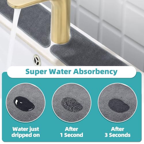 PoYang 4 Pack Faucet Mat for Kitchen Sink Splash Guard Long: Super Absorbent Microfiber Sink Water Splash Guard Behind Kitchen Faucet Mat for Bathroom, RV Protector, Machine Washable 24'' x 5.1'' - size: 24" x 5.1"
