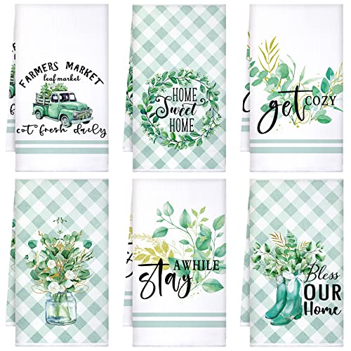 Set of 6 Eucalyptus Kitchen Towels Green Leaves Dishtowels Absorbent Spring Summer Hand Tea Towels 24 x 16 Inch Eucalyptus Lover Gifts Holiday Wedding Gifts for Farmhouse Kitchen Bathroom Decor - color: Eucalyptus