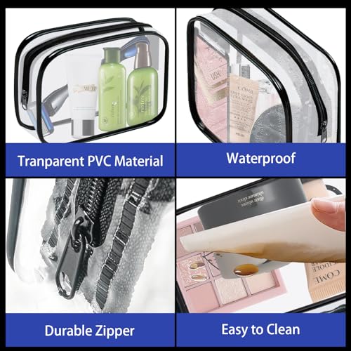 YedsIntu 16 Pieces Clear Cosmetic Bags PVC Clear Makeup Bags TSA Approved Toiletry Bag with Zipper Waterproof Vinyl Plastic Organizer Storage Transparent Pouch for Women and Men (Black, Small) - color: Black-S