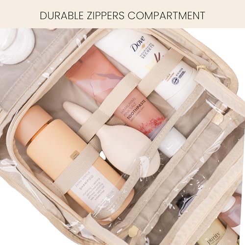 Jadyn Hanging Toiletry Bag, Expandable Toiletry Organizer for Women, Water Resistant Large Travel Cosmetic Bag for Full Size Makeup, Toiletries, Lotion, Shampoo, Accessories (Beige Gingham) - color: Beige Gingham