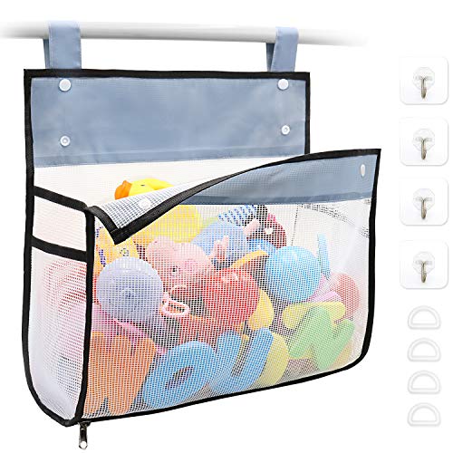 Muchufn Bath Toy Organizer Multiple Ways to Hang | Extra Large Opening Bathroom Toy Holder, Bottom Zipper Bathtub Toy Storage Bag (Black) - color: Black