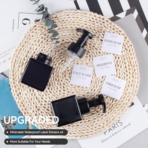 250ML Foaming Soap Dispenser, 2-Pack Plastic Hand Soap Dispenser, Refillable Leakproof Foam Pump Bottle with Waterproof Labels, for Shampoo, Body Wash - color: Black, size: 250ML