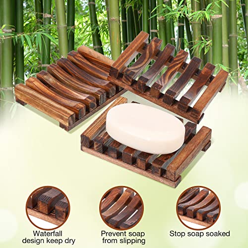 Skylety 50 Pieces Wooden Shower Soap Dish Bulk Soap Holder Savers Draining Tray Case Stand for Bathroom Kitchen Travel Sponge Shampoo Sink, 4.5 x 3.1 x 0.9 Inches (Brown Color) - color: Brown Color