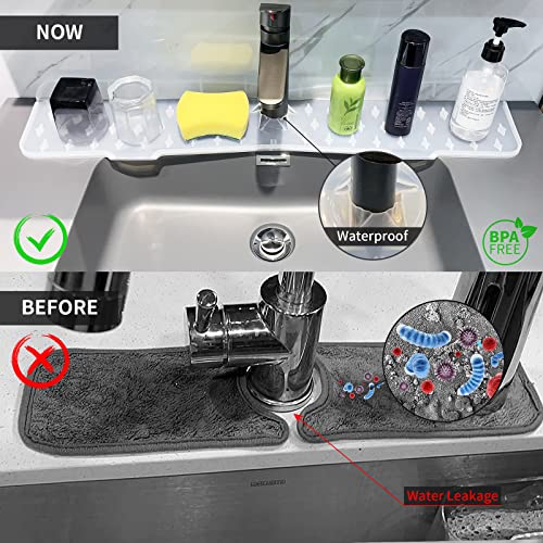 Gosmol Kitchen Faucet Sink Splash Guard Silicone Faucet Mat Clear XXL 30 In | Drip catcher tray mat, sink splash guard behind faucet area; Faucet Mat for Kitchen Sink bathroom faucet guard & draining mat