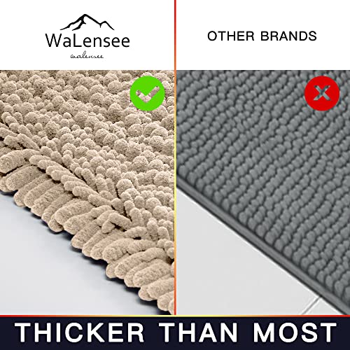 Walensee Bathroom Rug 2 Pieces Set Non Slip Bath Mat (20"x32" Plus 20"x32" Beige) Water Absorbent Super Soft Shaggy Chenille Machine Washable Dry Extra Thick Perfect Carpet for Shower Floor - color: Beige, size: 20"x32" plus 20"x32"
