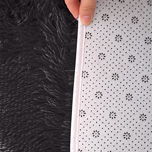 Ultra Soft Non-Slip Bath Rug Set - 3 Piece Chenille Bathroom Mat for Tub, Shower, and Toilet Floor - Plush Absorbent Solid Color (Black) - color: Black