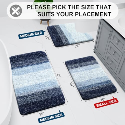 Arotive Bathroom Rugs Sets 2 Piece, Soft Absorbent Microfiber Bath Mats and U-Shaped Contour Toilet Rug, Machine Washable Dry Bath Mats for Bathroom, 24x16 and 24x20, Blue - color: Blue, size: 24" X 16" + U Shape 24" X 20"