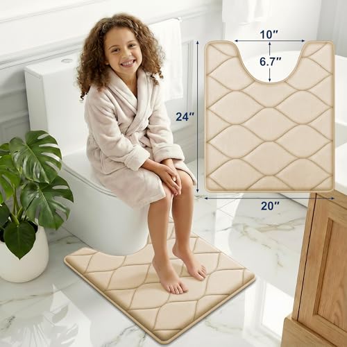 Smiry Memory Foam U-Shaped Toilet Mat 24"x20", Ultra Soft Non-Slip Bathroom Floor Mat, Water Absorbent & Machine Washable Commode Contour Rug for Toilet Home Decor, Beige - color: Beige, size: 24"x20" Contour Rug