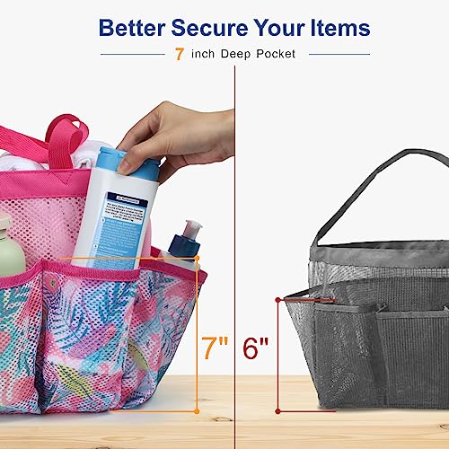 Mesh Shower Caddy Portable - 8 Pockets, S-Hook, Shower Bag for Dorm Camping | 2-Handle, Quick-Dry, Toiletry Organizer, College Dorm Room Essentials for Girls, Gym, Travel & Bathroom, Pink Flamingo - color: L, Pink Flamingo, size: L (Classic Dorm Caddy)