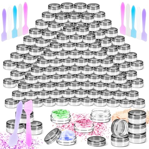 120 Pack 3g Plastic Jars with Lids, 3ml Round Clear Cosmetic Containers Makeup Jars, 3gram Travel Size Container Jar with Spatulas for Makeup Sample Lotion Cream Ointment Salve Balm Powder - color: Black, size: 3g