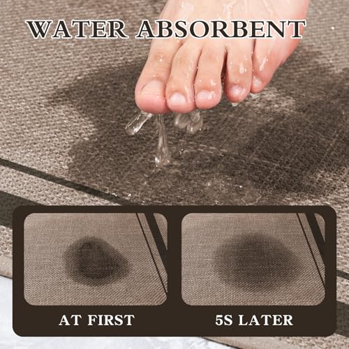 chakme 5 Piece Bathroom Rug Sets, Ultra Thin Bath Mat Quick Dry, Absorbent Non Slip Machine Washable, Dark Beige, 17" x 24" Geometric - color: Beige, size: 5-Piece (17" x 24" / 17" x 30" / 17" x 59")