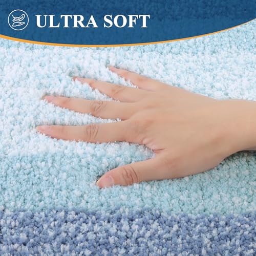 Bsmathom Microfiber Bathroom Rugs Sets 3 Piece, Non-Slip Absorbent Bath Mats, Soft Shaggy Bathroom Rugs with U-Shaped Toilet Rug Machine Washable Bath Rugs, Light Blue - color: Light Blue, size: 18"x26"+18"x48"+U Shape 20"x24"