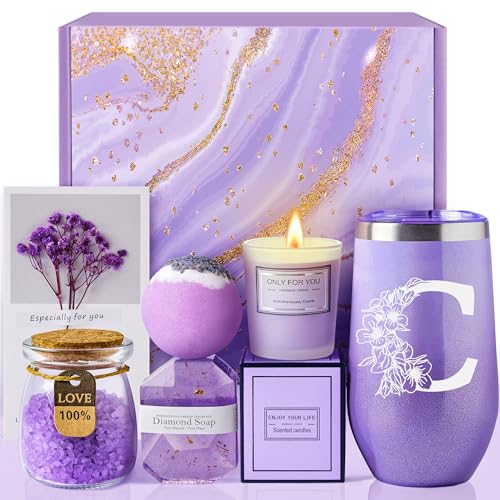 Personalized Gifts for Women, Mom, Wife, Girlfriend, Sister, Friends Her - Customized Birthday, Christmas, Valentine's Day, Mothers Day Gifts, Wedding Gift Unique - Lavender Spa Gift Basket - style: C